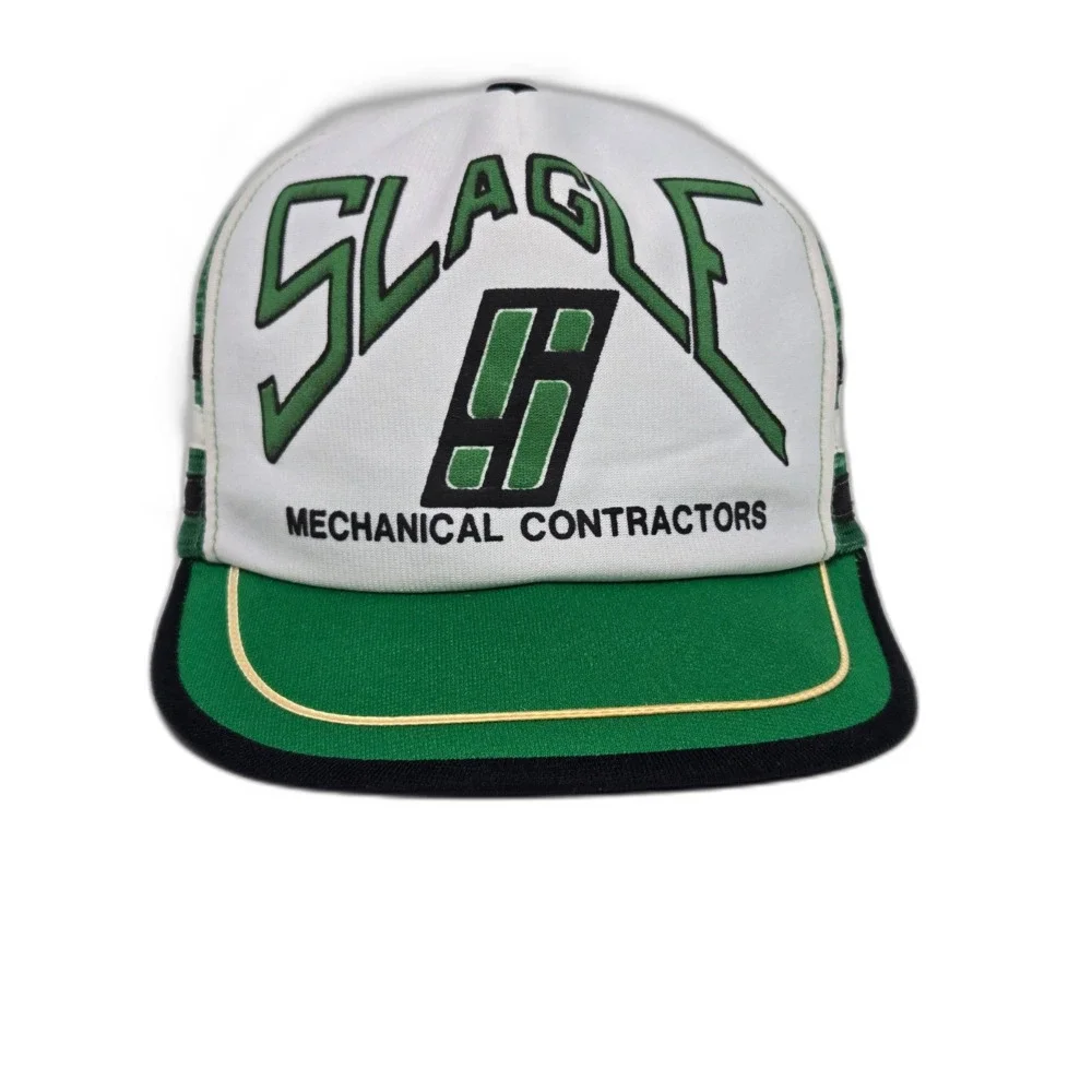 Vintage 80s Slagle Mechanical Contractors Trucker Hat | Green / White Snapback
